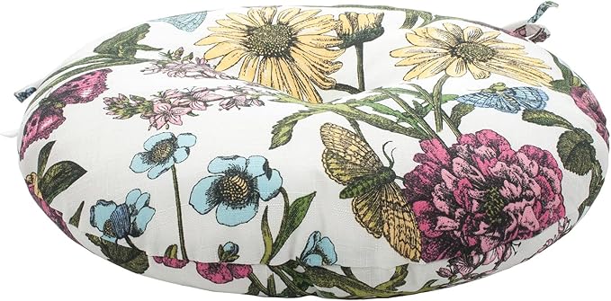 Bistro Chair Cushions 15 inch,Set of 2,Tufted Round Chair Cushions with Ties,15"x15"x4",Water Resistant Round Seat Cushion for Barstool Chairs,Patio Garden Kitchen Outdoor Furniture(Butterfly Flower)