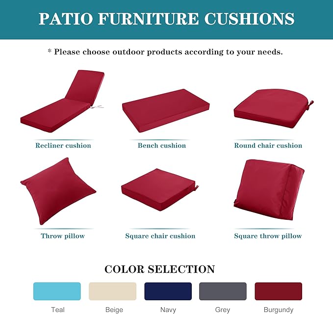 Outdoor Chaise Lounge Cushion Set of 2, Fadesafe Water-Repellent Lounge Deck Reclining Chair Cushions for Patio Furniture Lawn Pool Resort Hotel, 72x21x3 Inch, Burgundy