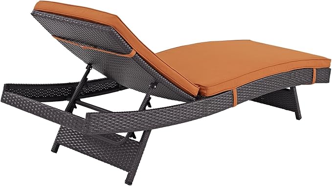 Modway Convene Wicker Rattan Outdoor Patio Chaise Lounge Chairs in Espresso Orange - Set of 6