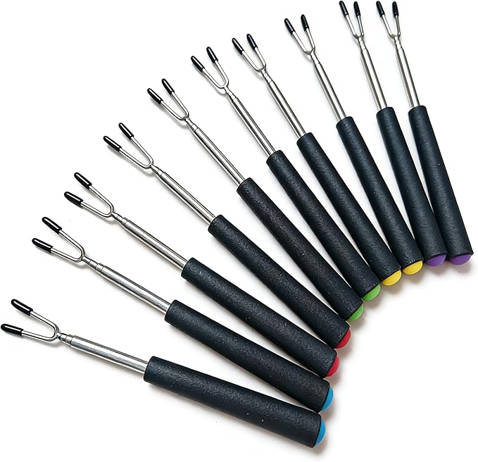 Telescoping Forks Smores Sticks for Fire Pit, 5 pcs S’mores Roasting Sticks for Camping, 6.3-11.4 Inch (10, 6.3-11.4 Inch)