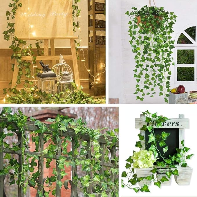 CQURE 72 Pack 504Ft Artificial Ivy Fake Vines,Ivy Garland Greenery Garland Fake Hanging Plants Vines Aesthetic Green Leaves for Bedroom Wedding Party Garden Wall Decor