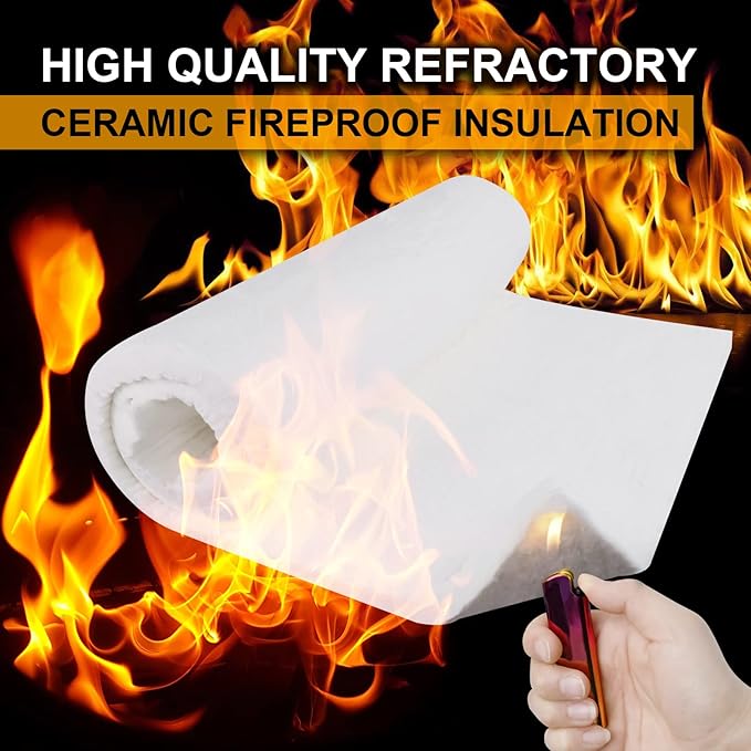 Ceramic Fiber Insulation, 60"x24"x1"Thick, 2600F Fireproof Insulation Blanket for Wood Stove Baffle, Fireplace, Pellet Stove, Chimney, Furnace, Boiler, Pizza Ovens and Forge