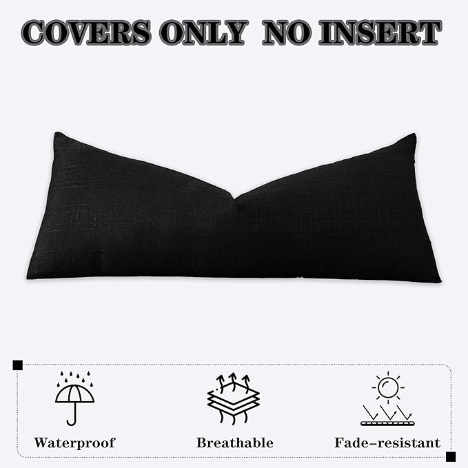 Kevin Textile Outdoor Waterproof Long Lumbar Pillow Cover 14x36 Inch Pack of 1 Checkered Decorative Rectangle Cushion Throw Pillowcases Shell for Patio Tent Garden Couch Bed Sofa Black