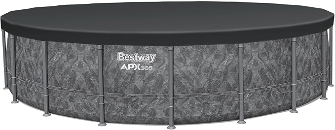 Bestway APX 365 20' x 52" Above Ground Pool, Round Metal Frame Outdoor Swimming Pool Set with Sand Filter Pump, Ladder, and Cover, Dark Marble