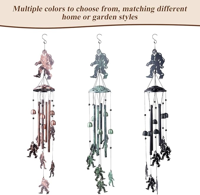 Bigfoot Gifts for Men and Women, Metal Bigfoot Wind Chimes with 6 Chimes and 4 Aluminium Tubes, Sasquatch Gifts for Outside Home Lawn Porch Patio Garden Decor, Yard Decoration(Vintage Green) 