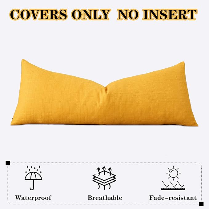 Kevin Textile Outdoor Waterproof Long Lumbar Pillow Cover 14x36 Inch Pack of 1 Checkered Decorative Rectangle Cushion Throw Pillowcases Shell for Patio Tent Garden Couch Bed Sofa Sunflower Yellow