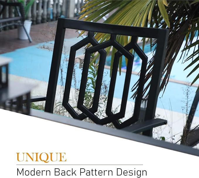 PHI VILLA Metal Outdoor Dining Chairs Set of 2 - Stackable Black Patio Chairs, 300lb Capacity (Geometry)