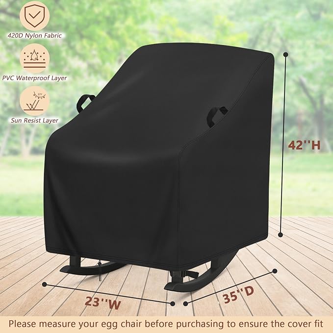 Outdoor Rocking Chairs Set of 2 Cover,Waterproof Covers for Porch Rocking Chairs(2-Pack),All Weather Protector Porch Rocker(35"L x 23"W x 42"H,2-Pcs)