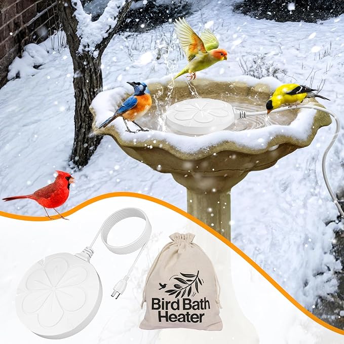 110W Bird Bath Heater for Outdoors in Winter–Submersible Pond Deicer,Cast Aluminum Thermostatic Chicken Water Heater,Power Cord 4.92 Ft/1.5M(White)
