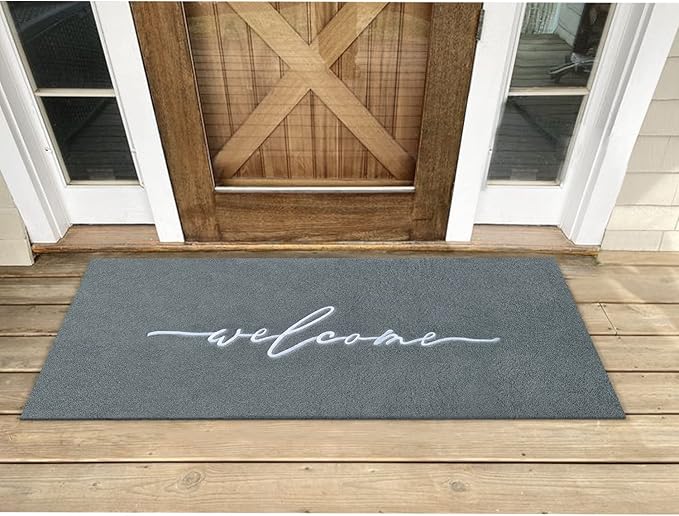 AAZZKANG Gray Doormat Outdoor Entrance Front Door Welcome Mat Large 18"x48" with Non Slip Rubber Backing, Easy to Clean Indoor Mats for Entryway,Doorway
