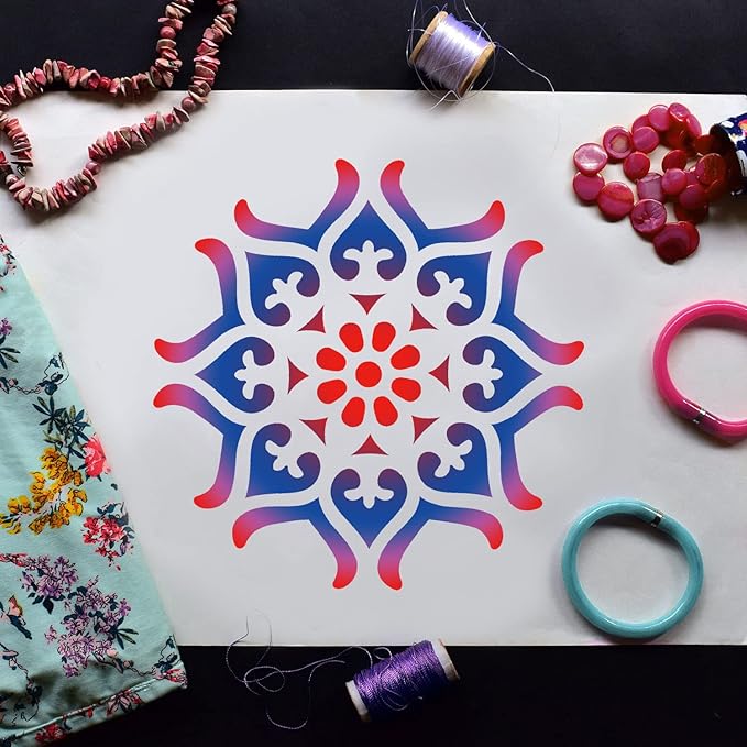 64 Pieces Stencils for Painting, Small Reusable Mandala Dot Stencil, Art Craft Template for Painting on Wood, Wall, Fabric, Rock, Chalkboard, Sign, DIY Art Scrapbook Projects(Mandala)
