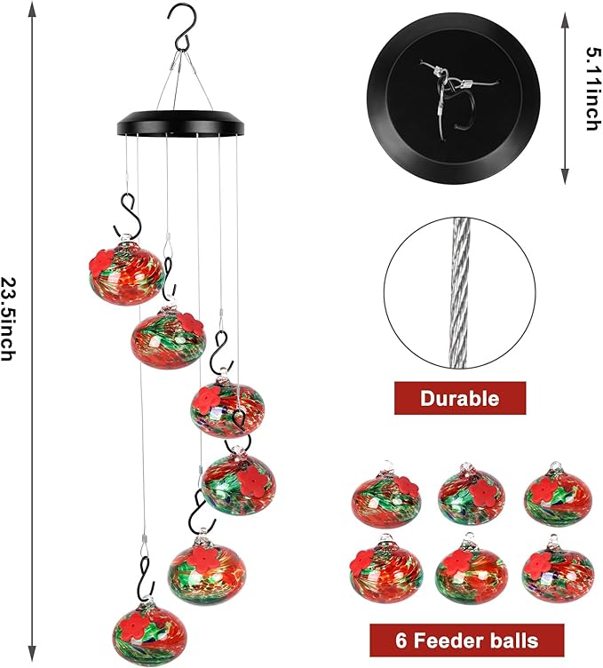 Charming Wind Chimes Hummingbird feeders for Outdoors Hanging ant and bee Proof,Never Leak,Perfect Garden Decor for Outside