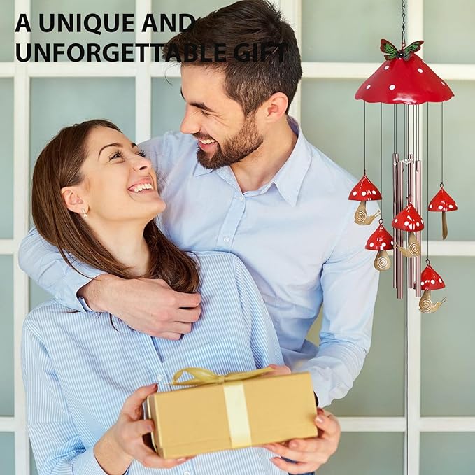 EVOLUX Wind Chimes for Outside, Mushroom Wind Chime Garden Decor Outdoor, Yard Decorations Wind Chimes for Mom Grandma Women Housewarming(Red)