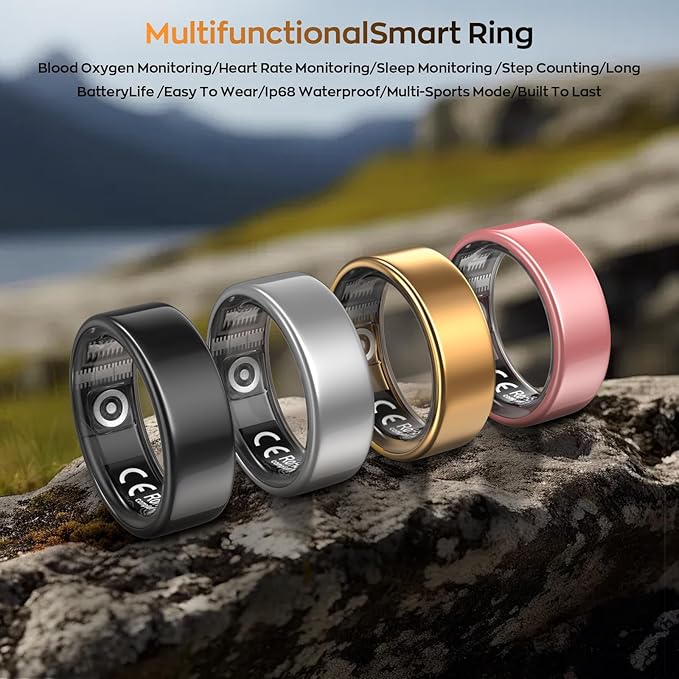 Smart Ring with Sleep Monitoring, Step Counting, Heart Rate, Blood Oxygen for iOS and Android, No Subscription Fee, IP68 Waterproof Health Tracker (Black, 7)