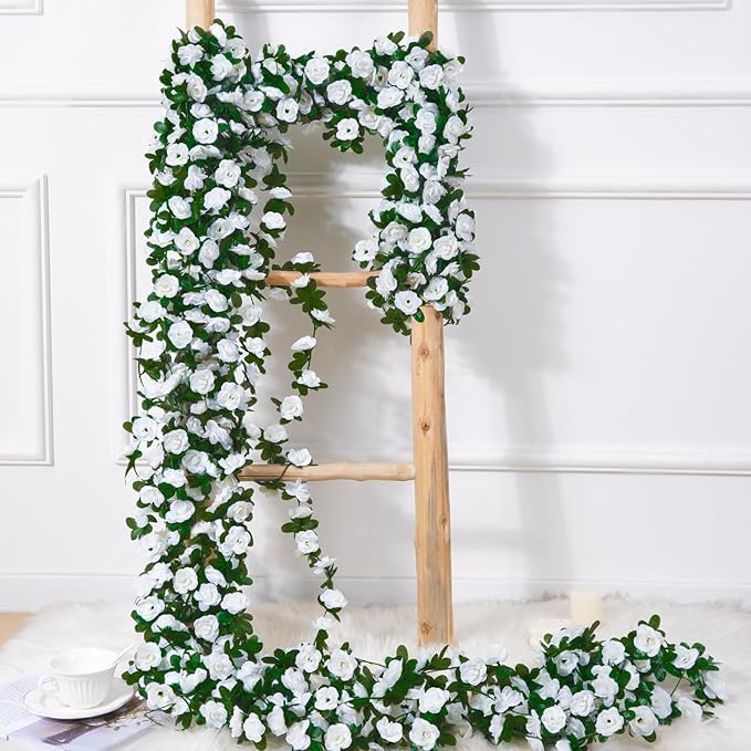 BLEUM CADE 12Pcs 98.4Ft Flower Garland Artificial Rose Vines for Bedroom, Cute Fake Hanging Flower Vines Floral Garland Decorations for Wedding Party Wall Room Decor Aesthetic