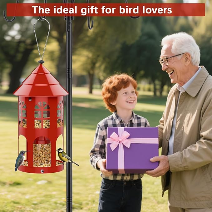 Bird Feeders for Outdoors Hanging, Metal Wild Bird Feeder for Outdside Easy to Clean & Refill, Weatherproof & Large Capacity, Ideal Birdfeeder for Attracting Finch, Cardinal, Blue Jay, Red