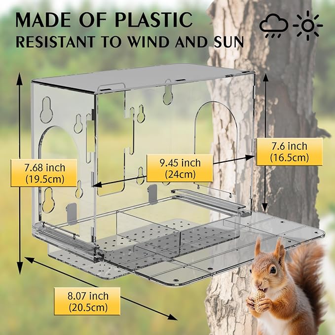 Window Squirrel Feeder for Outside โ 3 Mounting Options (Screw/Strap/Suction) which Easy to Install, Weatherproof Squirrel House, No Assembly Required โ Ideal Backyard Gift for Father Mother Parent