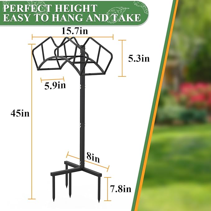 Super Stable Garden Hose Holder, Removable Water Hose Holders Stand Holds 150-Feet Hose, Detachable Hose Storage Hanger Rack for Outside Yard Lawn Farm, Black