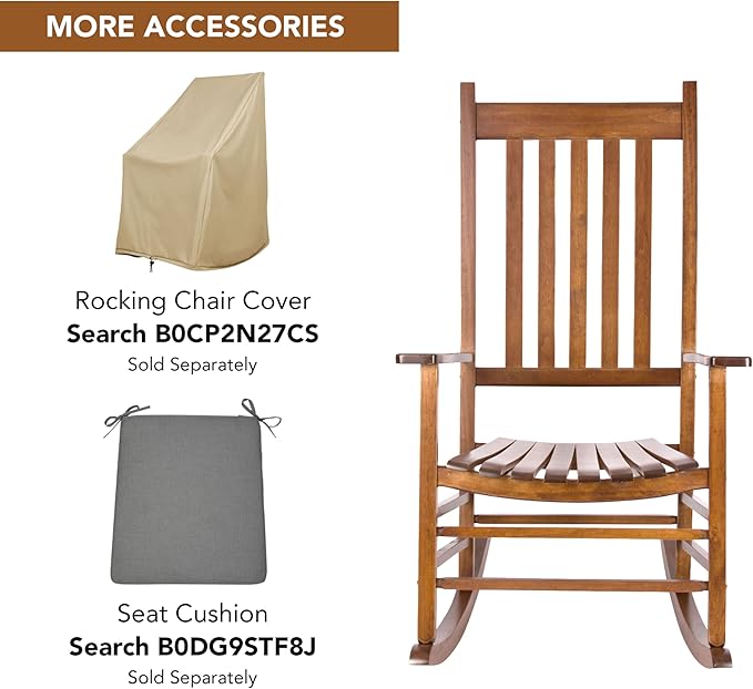 Shine Company Vermont Porch Rocker, High Back Wooden Rocking Chair, Light Oak
