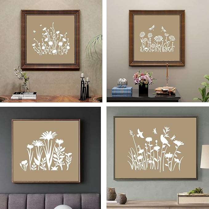 16 Pieces Wildflower Stencils for Painting, Reusable Small Spring Wild Flower Stencils Wall Stencils, DIY Small Drawing Template Stencil for Painting on Wood Wall Canvas Home Decor(5x6Inch)