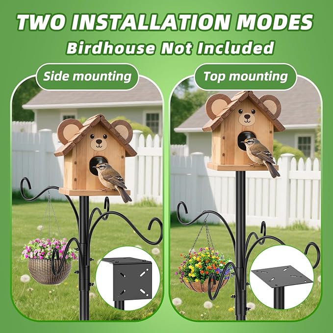 2026 Upgraded Heavy Duty Bird Feeder Pole,92 Inch Squirrel Proof Adjustable Bird Feeding Station,4 Shepherd Hooks for Feeder Stand, Includes Water Bowl and Mesh Tray,for Outdoor Garden & Yard