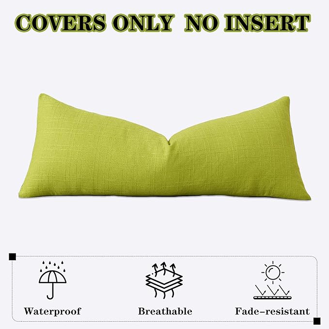 Kevin Textile Outdoor Waterproof Long Lumbar Pillow Cover 14x36 Inch Pack of 1 Checkered Decorative Rectangle Cushion Throw Pillowcases Shell for Patio Tent Garden Couch Bed Sofa Green