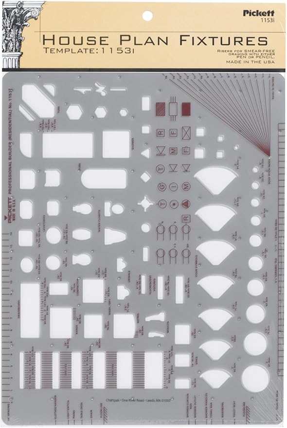 Pickett House Plan Fixtures Kitchen and Bath Template, 1/4 Inch Scale (1153I)