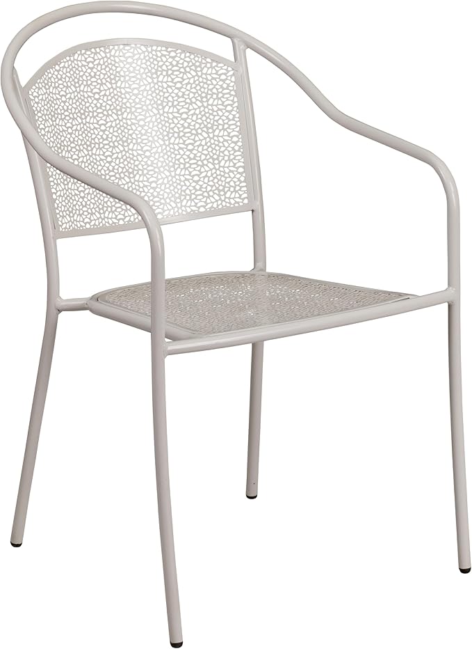 Flash Furniture Oia Commercial Grade 35.5" Square Light Gray Indoor-Outdoor Steel Patio Table Set with 4 Round Back Chairs