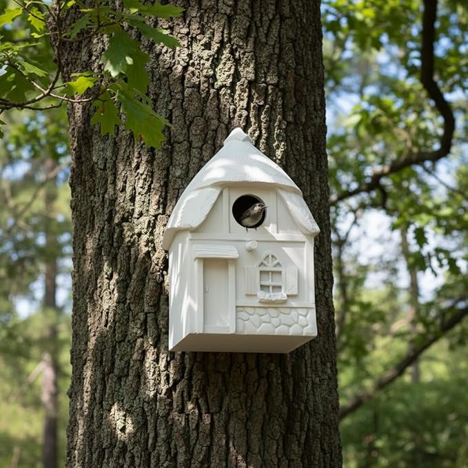 Bird House for Outside Clearance, Bird House for Outside, Composite Material Wren House, Water Proof Wall Tree Window Multi-moutable for Viewing Inside,, 10 Years Performance, White 1.25" Hole