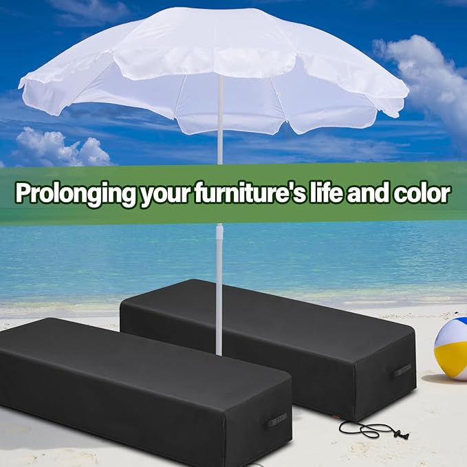 2 Pcs Patio Chaise Lounge Cover Waterproof Outdoor Lounge Chair Cover 30" D x 83" W x 12" H UV Resistant with Handle Strap for Furniture Protection (Black)