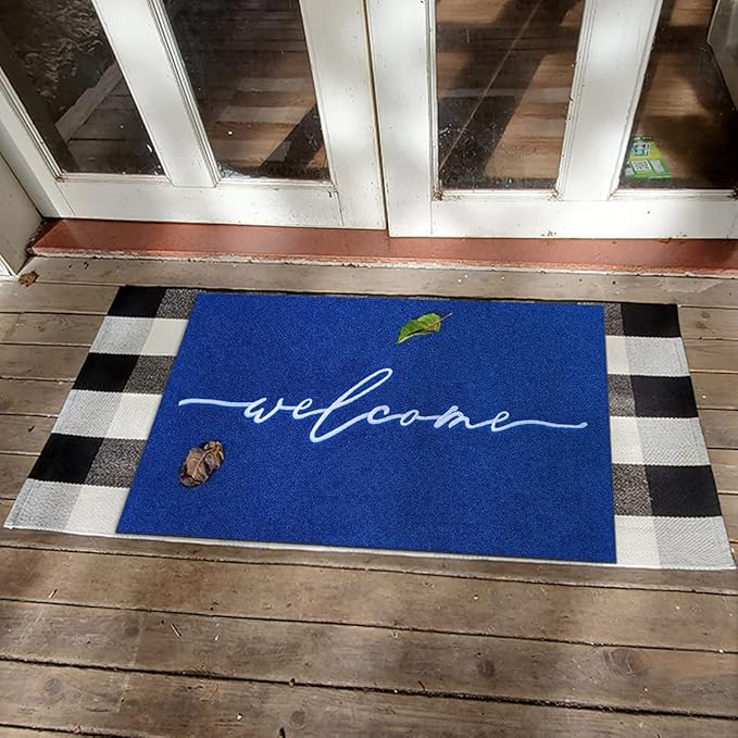 AAZZKANG Blue Door Mat Outdoor Entrance Welcome Doormat Large with Non Slip Rubber Backing Outside Inside Door Mats for Entryway,High Traffic Areas
