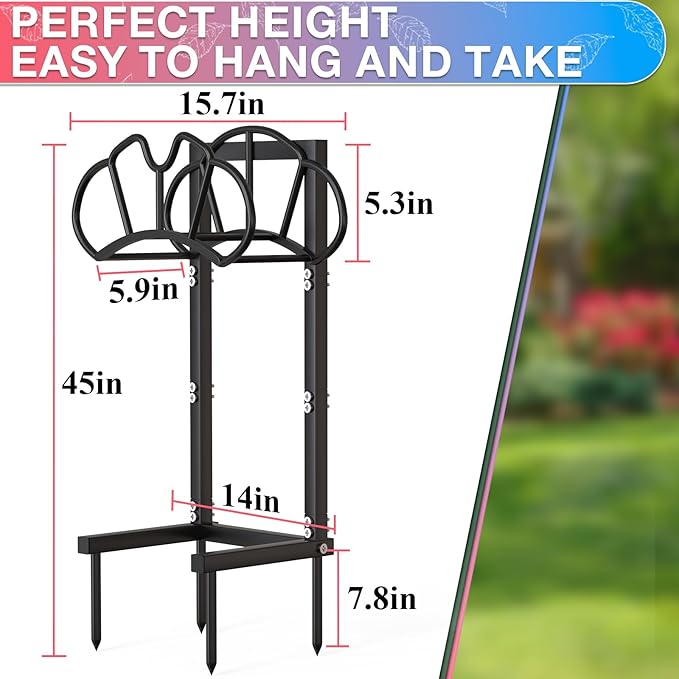 New Garden Hose Holder, Super Stable Water Hose Holders Stand Holds 160-Feet Hose, Rustproof Freestanding Hose Storage Hanger Rack for Outside Yard Lawn Farm, Black