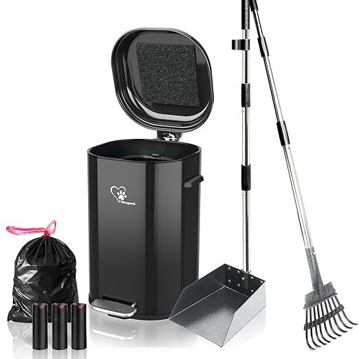 Dog Poop Trash Can, 18L/4.76 Gal Stainless Steel Kitchen Garbage Can, Recycling or Waste Bin, Soft Close, Step-On Pedal, Removable Inner Bucket & Free Waste Bags (Trash Can and Pooper Scooper)