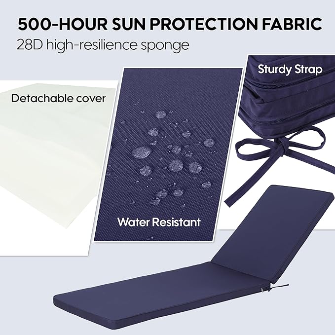 Only choice Outdoor Lounge Chair Cushions Patio Chaise Lounge Replacement Cushions Funiture Seat Cushions Chair Pads (Navy Blue-1 pc)