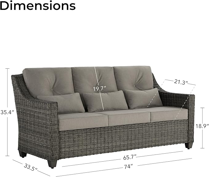 CHITA Wicker Outdoor Furniture Patio Sofa, Oversized 3-Seater Rattan Couch with 5.1'' Thick Cushions and Rust-Resistant Aluminum Legs