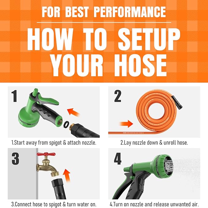 Garden Hose 25 ft x 5/8", NON-EXPANDING Flexible Water Hose, Kink Resistant Lightweight Hybrid Hose, Leakproof Yard Hose with Male to Female Fittings