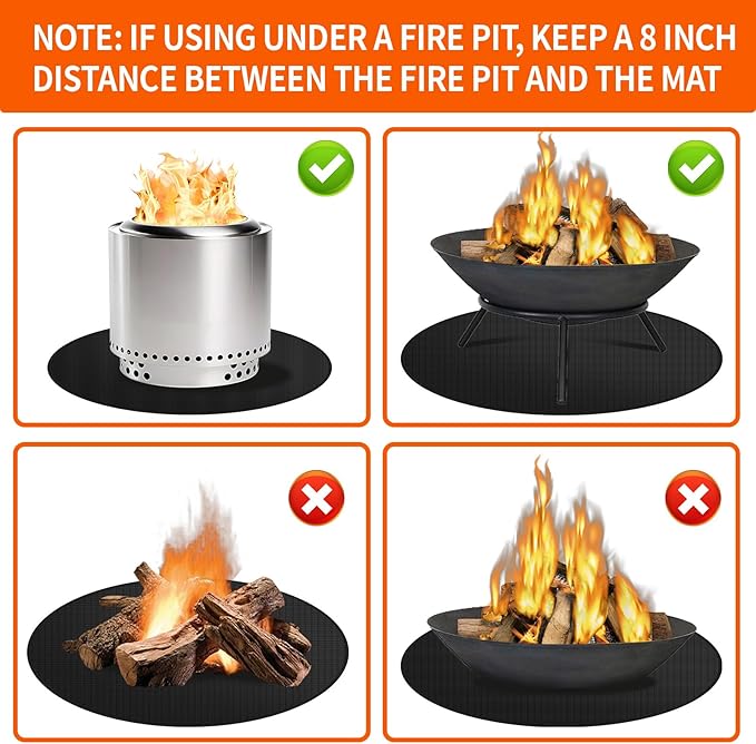 48" Round Fire Pit Mat for Solo Stove Bonfire – Heavy-Duty Fireproof Fiberglass, Double-Sided 1050°F Heat/Spark Shield – Reusable, Oil-Proof & Easy Clean for Lawn/Patio/Camping