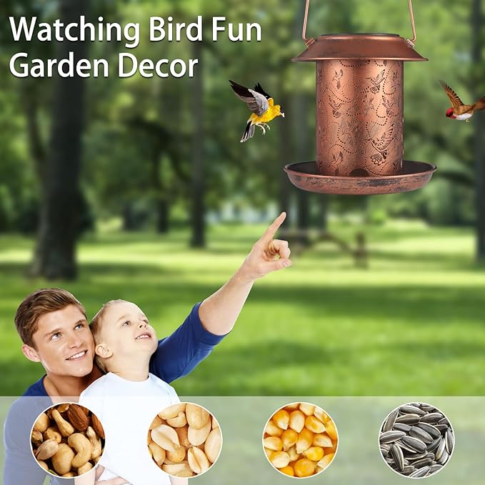 Hummingbird Solar Bird Feeder for Outdoors Hanging Solar Lanterns Waterproof Metal Wild Bird Feeders Garden Outside Yard Decor Christmas Birthday Gifts for Women Mom
