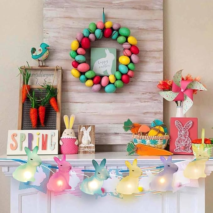 Easter Rabbit Decoration Lights Outdoor, 8.5 Feet Waterproof Bunny String Light with 10 Multicolor Rabbit Shaped Lights for Easter Indoor Bedroom Birthday Party Wedding Decor