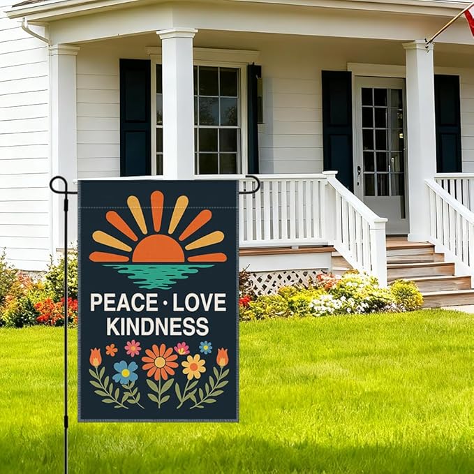RZHV Peace Love Kindness Double-Sided Garden Flag for Outdoor House Yard Sign Garden Decor Parade, Friendly Social Justice House Patio Outdoor Banner, Equality Inclusive Vertical Yard Sign Decor