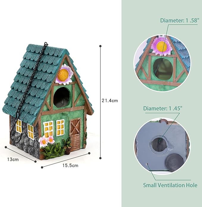 Birdhouse for Outside, Attivolife Resin Colorful Bird Nesting Boxes with Hanging Chain for Outdoor Garden Backyard Decoration, Houses for Bluebird Finch Cardinals, Best Gift for Birdman Family Friend