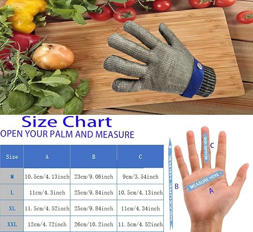 ANSI A9 Cut Resistant Gloves, Upgrade 2.0Food Grade 316Stainless Steel Wire Mesh Metal Gloves,Cutting Gloves Kitchen, Oyster Shucking, Fillet Cutting,Meat Cutting and Metal Processing(M-1PCS)