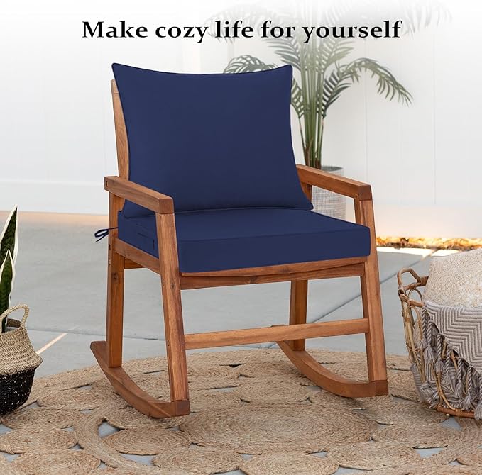 Cozyide Outdoor Chair Cushions 24x24, Washable Patio Furniture Cushions with Removable Cover, Waterproof Outdoor Deep Seat Cushion Set with Non-Slip Ties and Handle, Navy