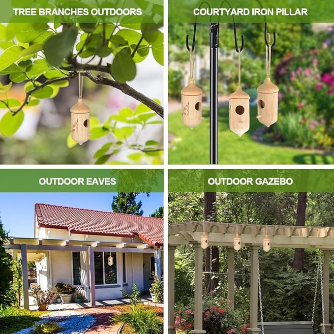 3 Pack Hummingbird House for Outdoors Hanging, Wooden Houses for Outside Nesting, Bird Houses for Garden Window Outdoor Home (Acorn Flowers and Birds)
