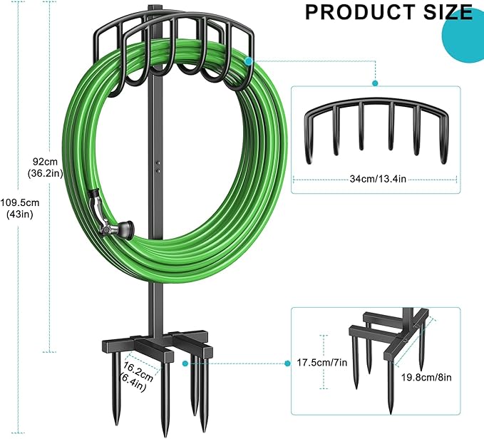 Keten Garden Hose Holder, Detachable Metal Water Hose Holder Stand, Heavy Duty Freestanding Garden Hose Reel Rack and Hose Storage Organizer for Outside Yard