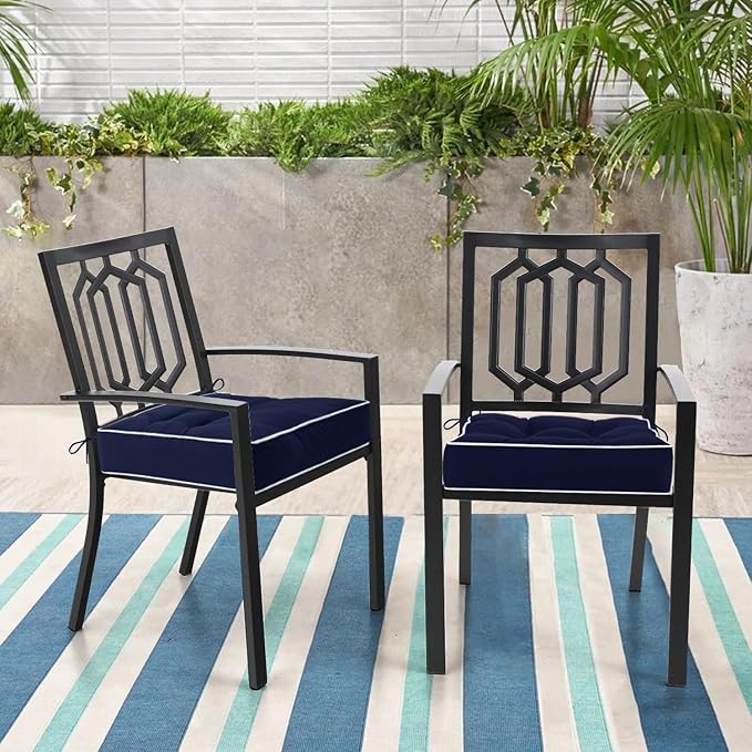 HARBOREST Outdoor Chair Cushions Set of 2, Tufted Patio Chair Cushions with Ties, Square Corner Outdoor Cushions for Patio Furniture, Lawn Chairs, Wicker Chairs, 17" x 17" x 5", Navy