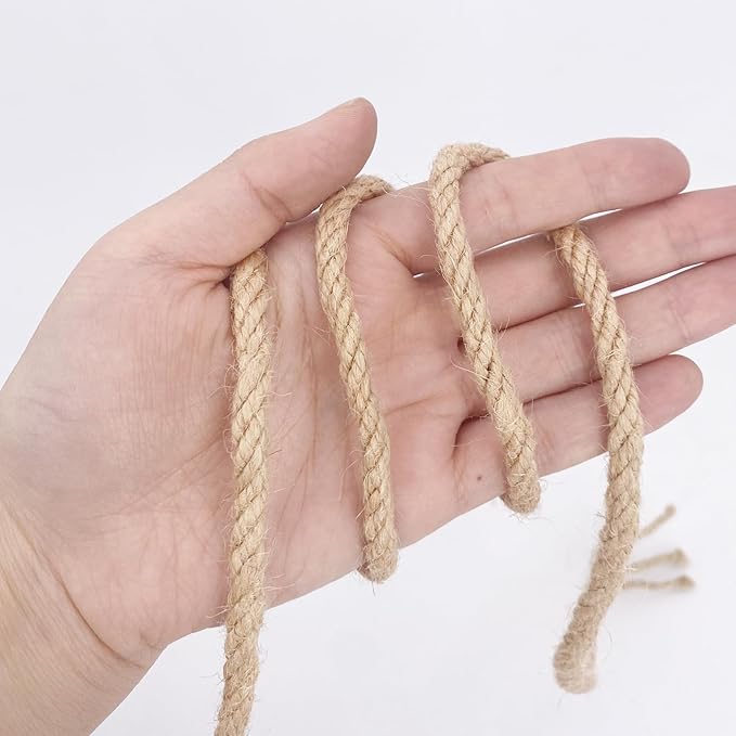 Leecogo 6mm Jute Rope 100 Feet Natural Craft Rope Twine String Perfect for Home Gardening Macrame Arts Crafts DIY Cat Scratching Post Replacement Repairing Recovering Cats Toy Making,Brown