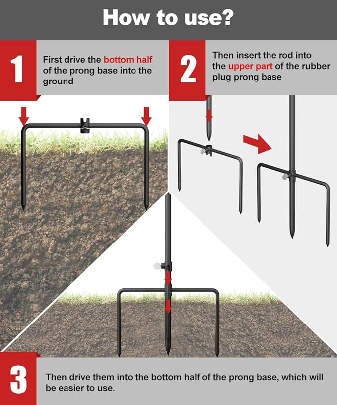 Garbuildman Pole Stabilizer Stand Applies to 0.62” Poles, Outdoor Bird Feeder Pole Base, In-Ground Anchor Support for Shepherds Hooks, Black, 1 Pack