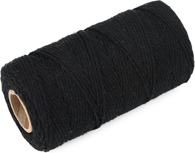 G2PLUS Black String, 2MM 328 Feet Natural Cotton String for Crafts, Black Cotton Bakers Twine String, Packing String for Gift Wrapping, DIY Arts and Crafts, Halloween, Christmas Decor