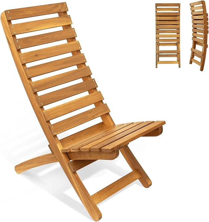 Melino 2PCS Wooden Folding Chairs, FSC Certified Acacia Low Profile Adirondack Chairs, Wood Folding Chair for Outdoor, Patio, Porch, Pool, Backyard, Garden, Balcony and Deck - Natural - Pair